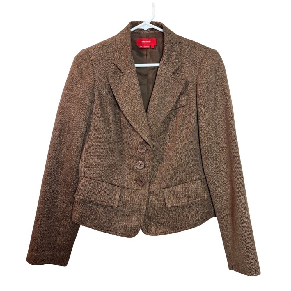 Dorothee Bis Women's Brown Sparkle Tweed Herringbone Blazer Jacket 10‎ Academia